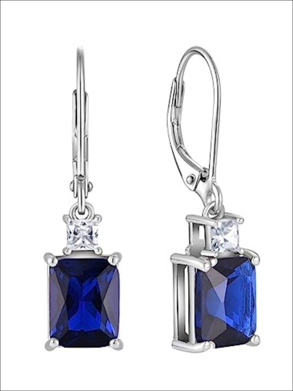 Emerald Cut Dangle Earrings 925 Sterling Silver Leverback Drop